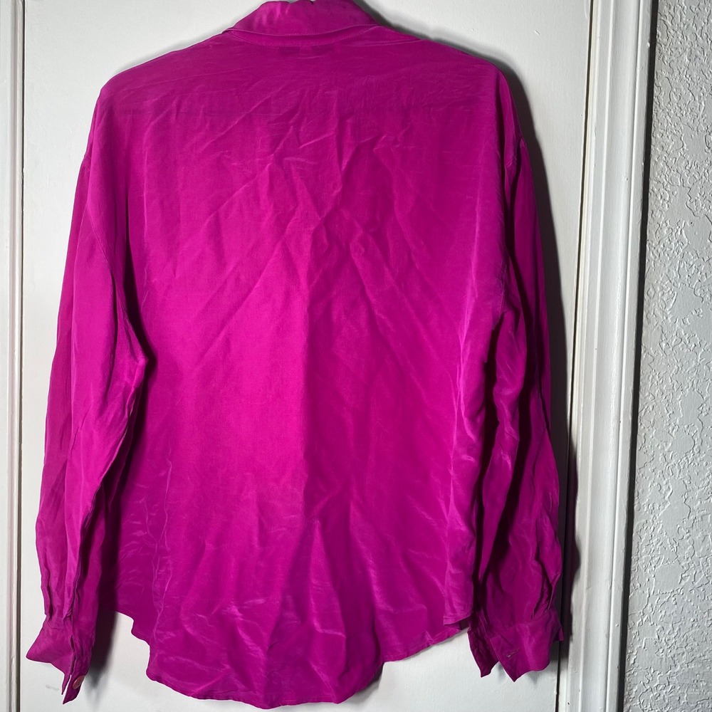Eleanor P Brenner Fuchsia Pink 100% Silk Button Down Blouse Long Sleeve Medium - Picture 6 of 6